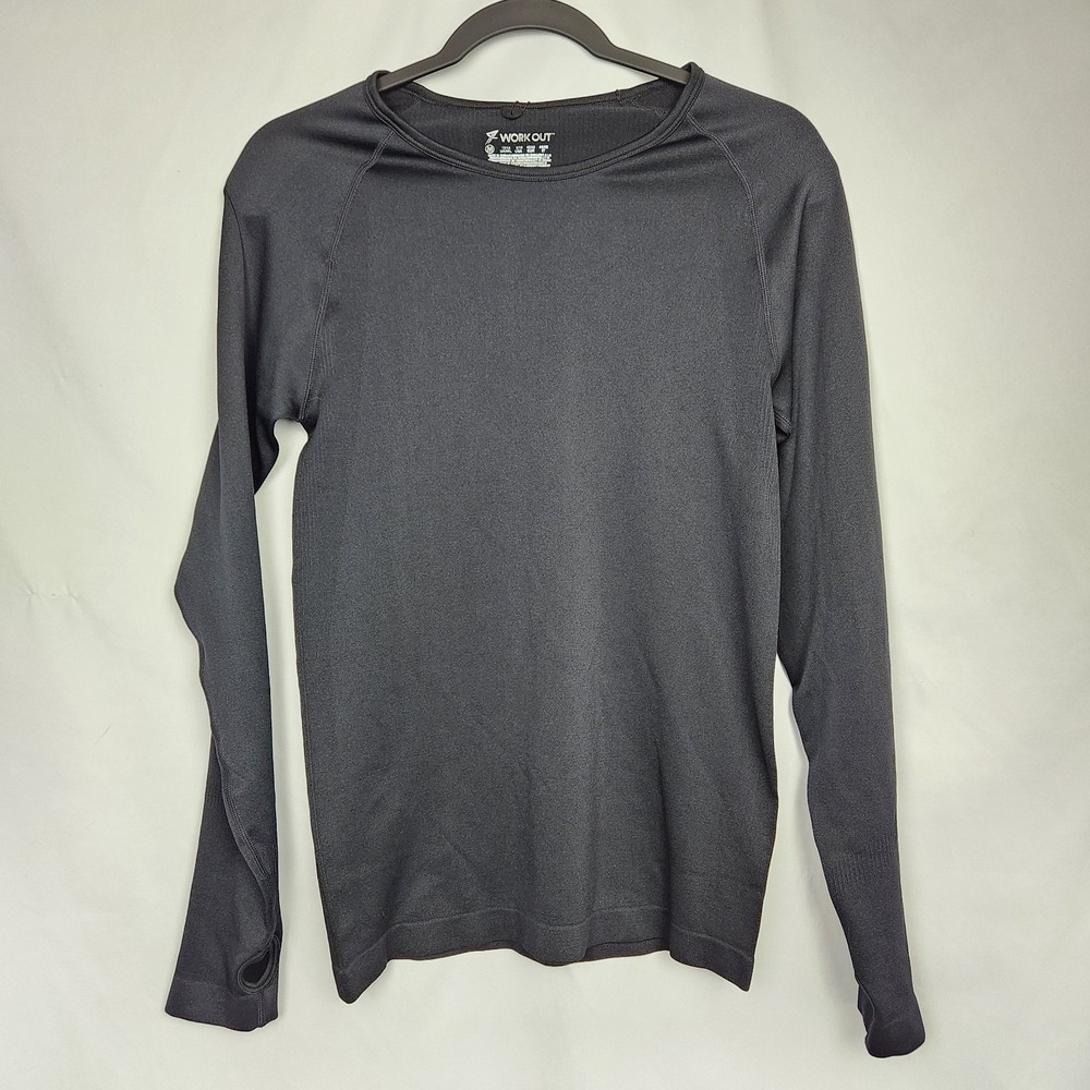 Workout Mens‎ Long Sleeve Black Shirt Wicking Stretch Breathable Size M 8/10 NWT
